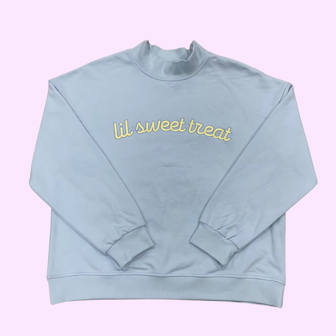 lil sweet treat mockneck sweatshirt in blue